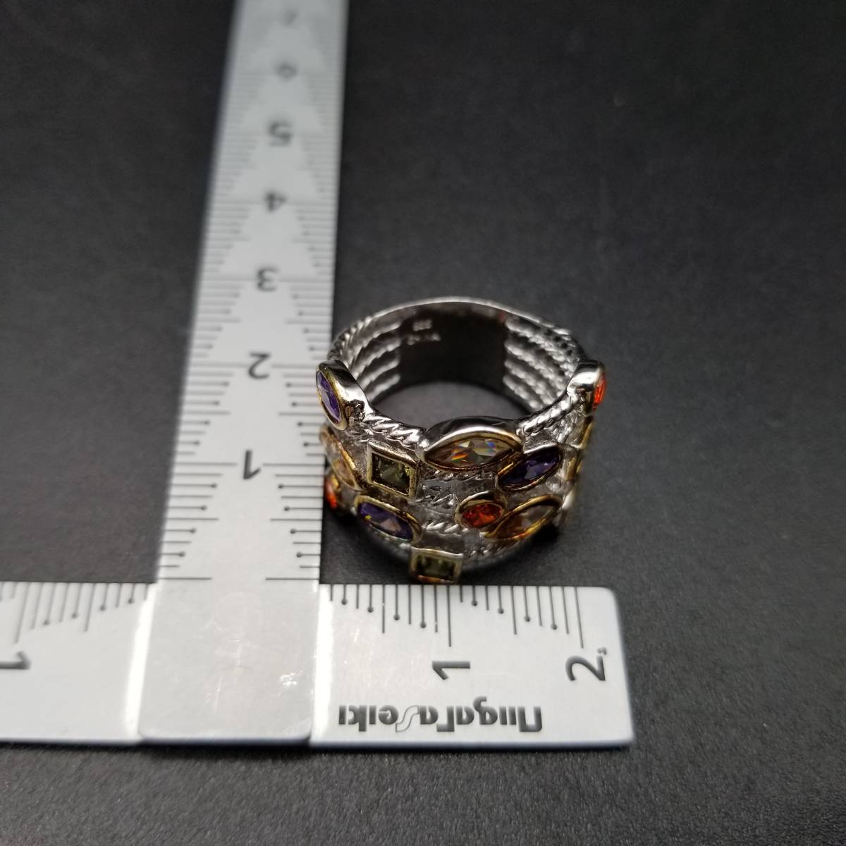 カラフル キュービックジルコニア レイヤー 925シルバー ヴィンテージ リング 銀 指輪 ビンテージ アクセサリー 重ね付け 層 ABB5_画像9