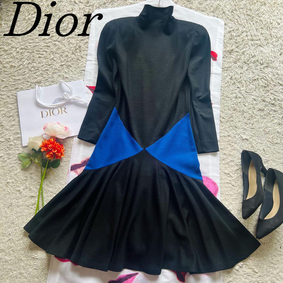 高質 バイカラーワンピース Dior 【美品】Christian ブラック ドレス