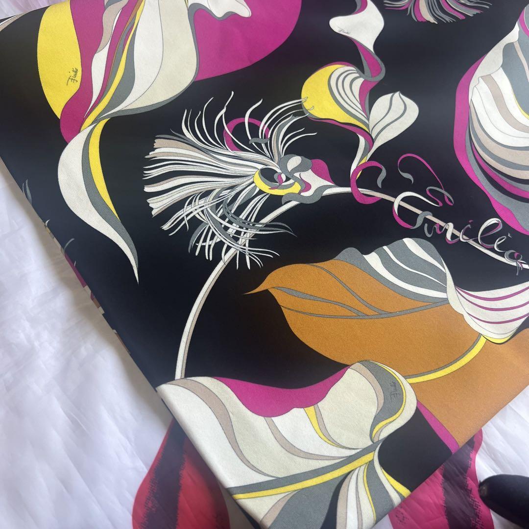 Aランク 【美品】EMILIO PUCCI プッチ柄ワンピース 総柄 ブラック 七分