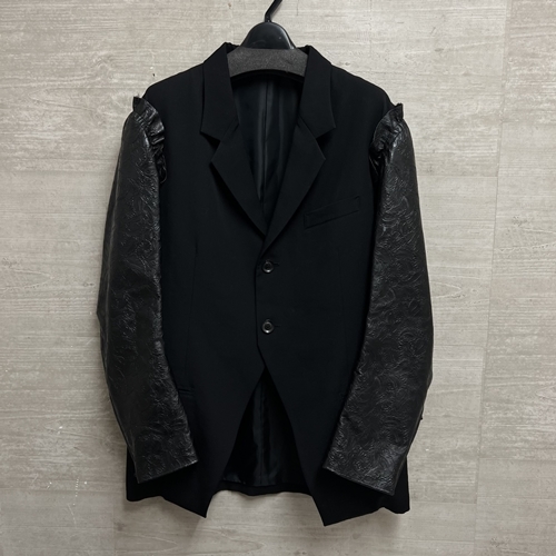 Yohji Yamamoto POUR HOMME　ヨウジヤマモトプールオム HC-J09-100　18AW フローラル型押しレザー　ウールギャバ切替ジャケット 3_画像1