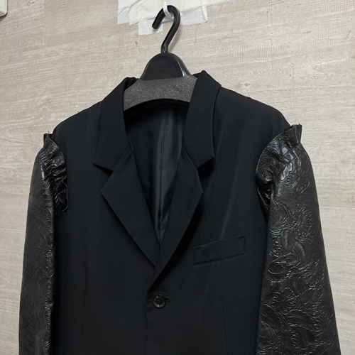 Yohji Yamamoto POUR HOMME　ヨウジヤマモトプールオム HC-J09-100　18AW フローラル型押しレザー　ウールギャバ切替ジャケット 3_画像2