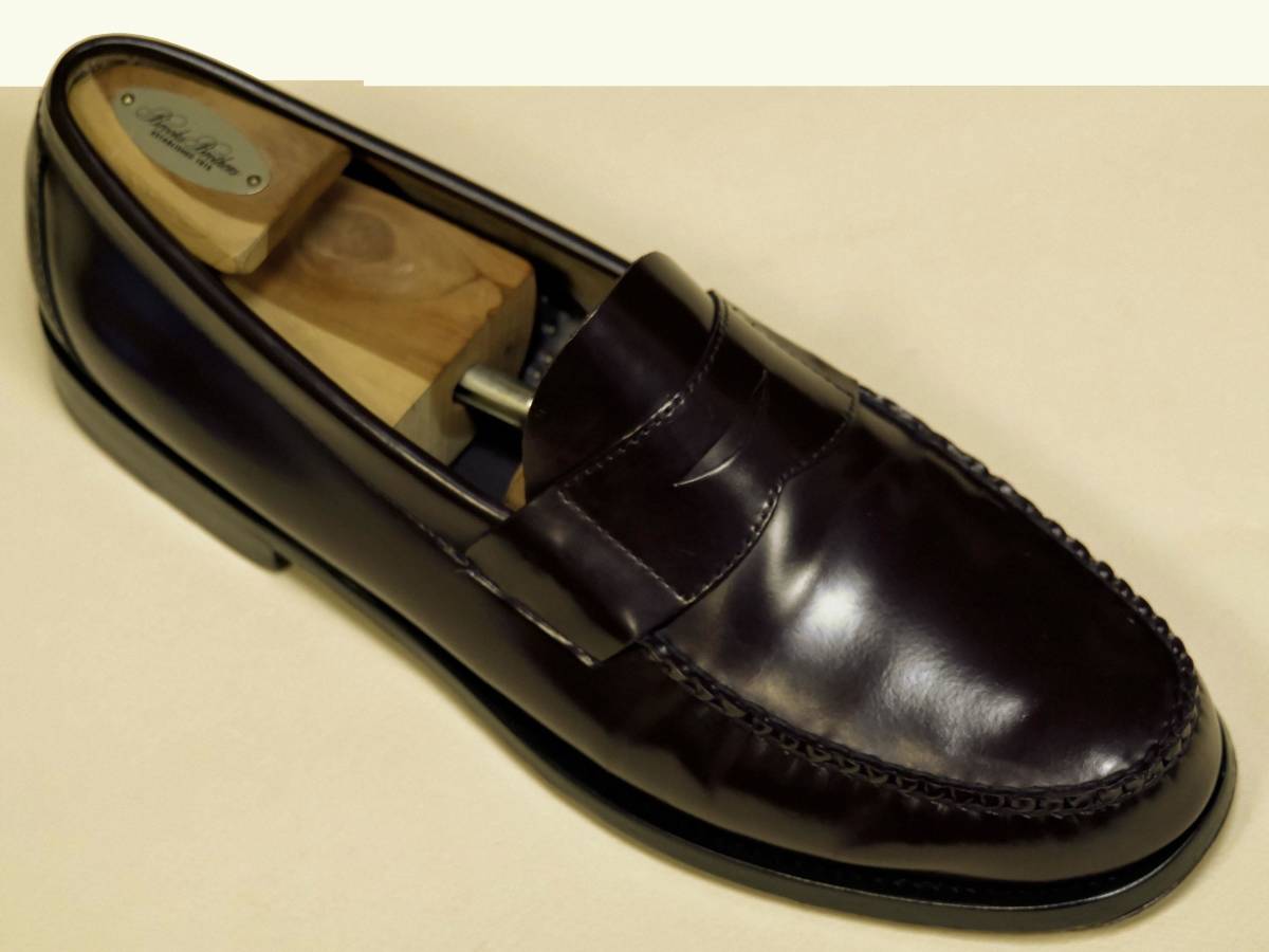 BROOKS BROTH /pe knee Loafer [5229]* smaller 11.5D(28.5cm) lustre glass leather join mocha moccasin mix made law * have on a little damage none ultimate beautiful goods 