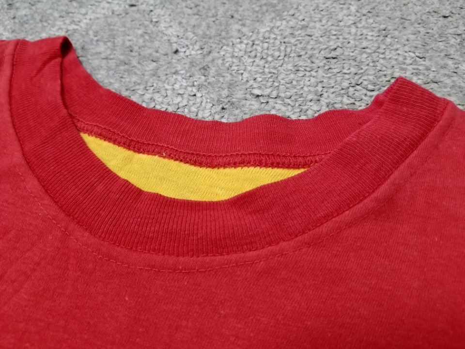 良好 70s USA製 SOUTHERNATHLETIC 綿100％ リバーシブルTシャツ M～L 無地 赤黄 // ビンテージ アメリカ製_画像6