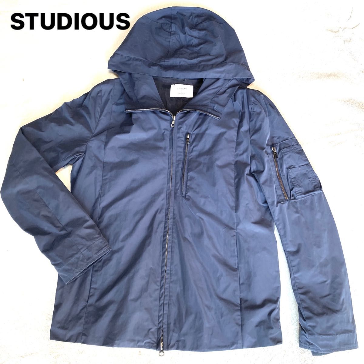 【美品】STUDIOUS フード付き ジャケット・ネイビー・サイズ 1 (S)/ ナイロンジャケット/ブルゾン/春秋用 アウター