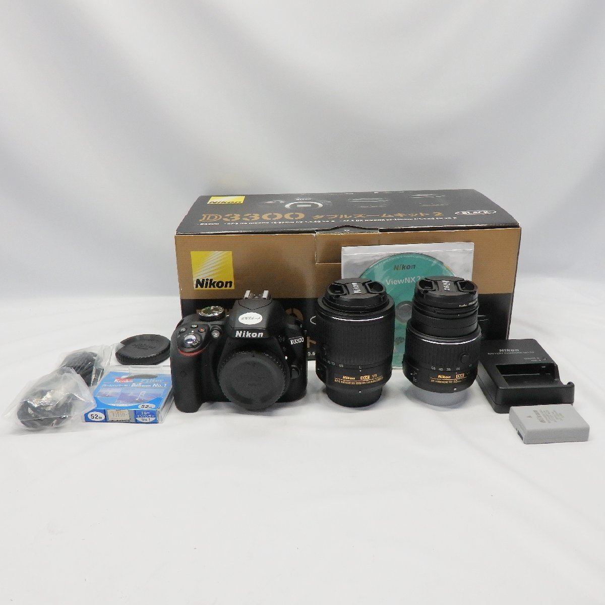 1円~ Nikon 一眼レフカメラ D3300 ダブルズームキット2 ブラック【栃木出荷】
