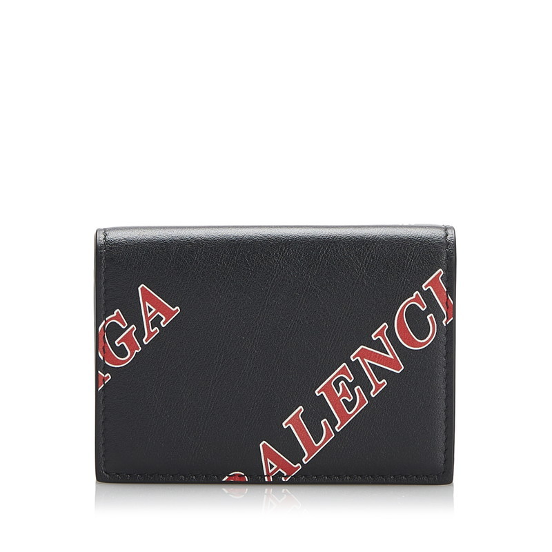 バレンシアガ ロゴ 三つ折り財布 コンパクトウォレット 594312 ブラック レッド レザー レディース BALENCIAGA 【中古】