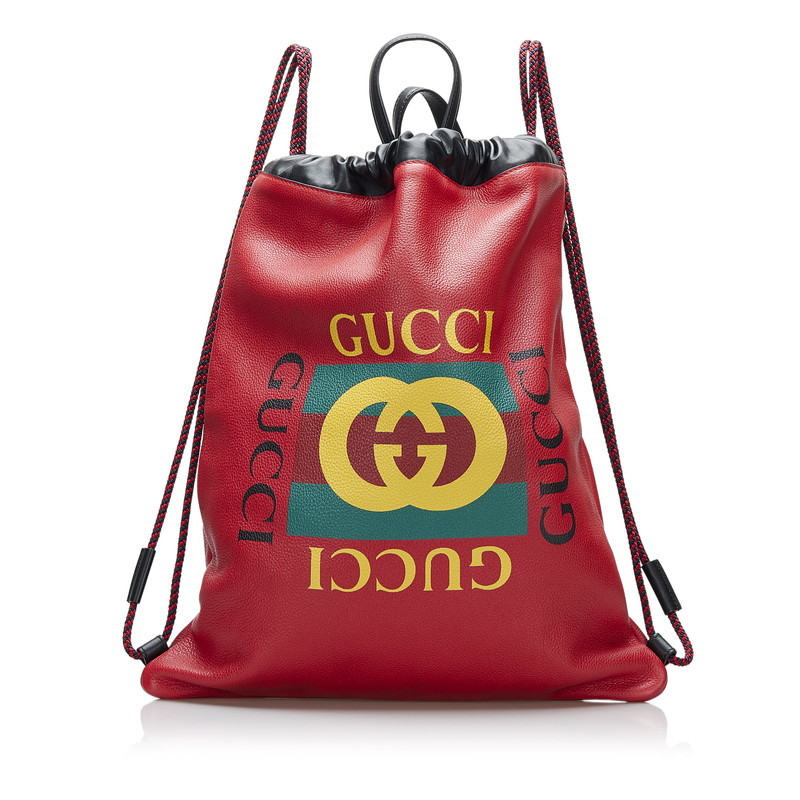 グッチ ドローストリング ロゴ ナップサック リュックサック 516639 レッド レザー レディース GUCCI 【中古】