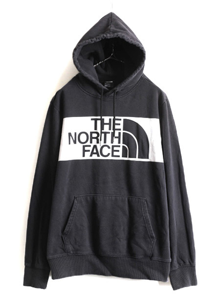 US企画 人気 黒 ■ ノースフェイス プリント スウェット フード パーカー ( メンズ L ) The North Face アウトドア スエット プルオーバー