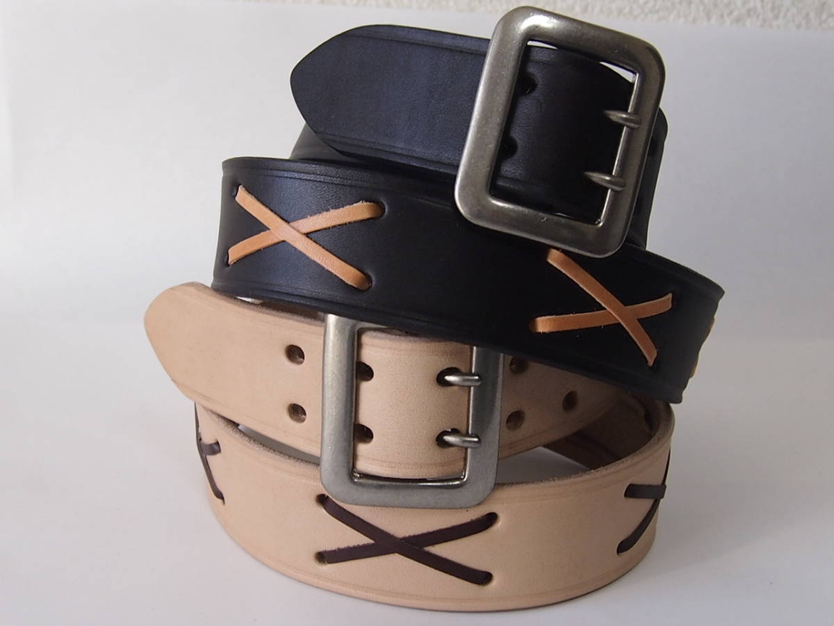 クッシュマン☆Cushman JOHNNY BELT☆ジョニーベルト 50's タイプ クロスボーン☆Wピン サドルレザー40mm◇color[BLACK]size[W36]正規新品_画像6