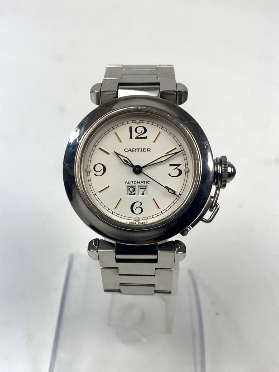 Cartier カルティエ pasha パシャC ビッグデイト 2475 腕時計 自動巻き 白文字盤 ラウンドフェイス シルバー 稼働 hm020301