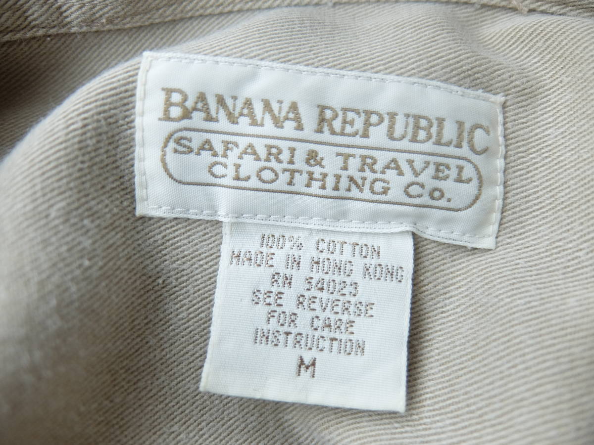 90s BANANA REPUBLIC SAFARI&TRAVEL バナナリパブリック コットン 長袖シャツ レザー仕様 即決あり！_画像7