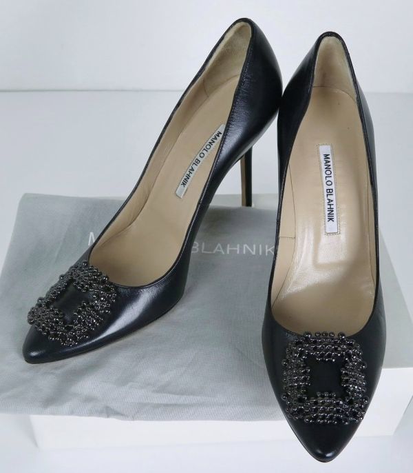 Manolo Blahnik マノロブラニク ハンギシ hangisi ヒール パンプス 黒 40.5 b6396の画像1