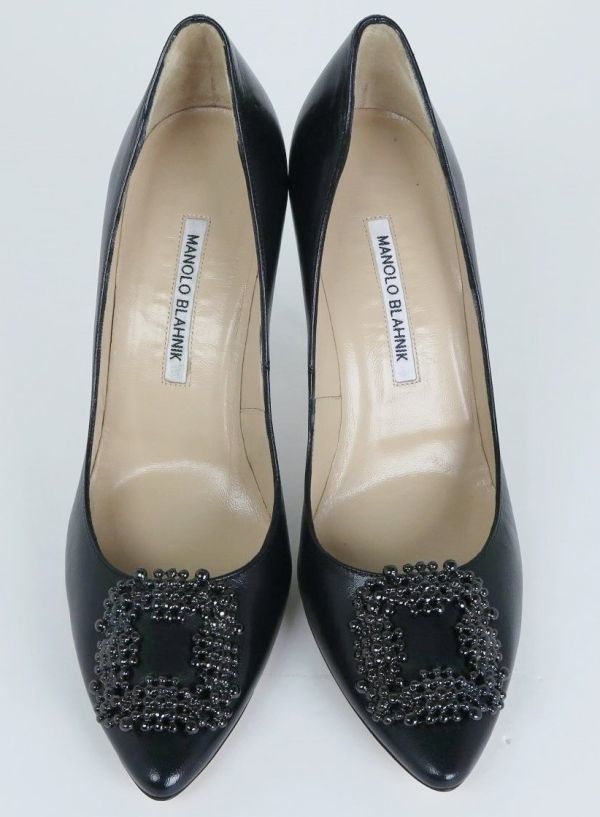 Manolo Blahnik マノロブラニク ハンギシ hangisi ヒール パンプス 黒 40.5 b6396の画像2