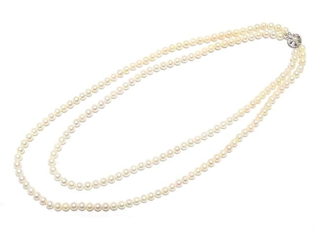 もなしでお】 美品 2連 パール ネックレス 本真珠 ☆ シルバー素材