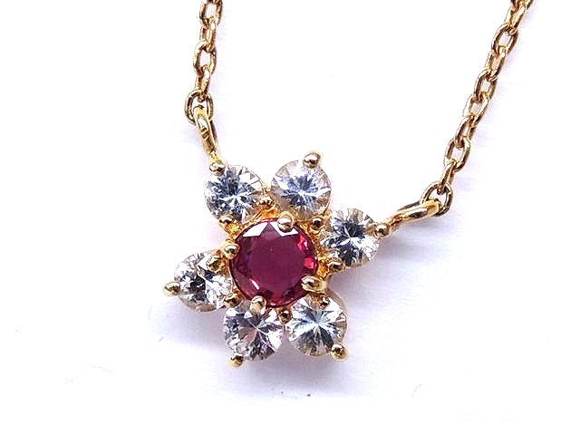 美品 ヴァンドーム青山 ネックレス ■ K18 YG イエローゴールド ルビー 0.18ct ホワイトサファイア レディース VAVENDOMEAOYAMA □5C_画像1