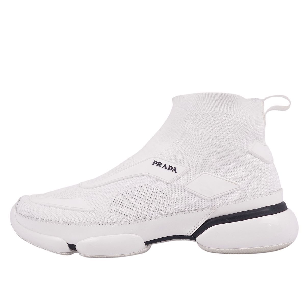 プラダ PRADA シューズ ソックススニーカー メンズ ハイカット ロゴ ニットジャージー ラバー 7.5(27.5cm相当) ホワイト cg01oo-rm10c13216