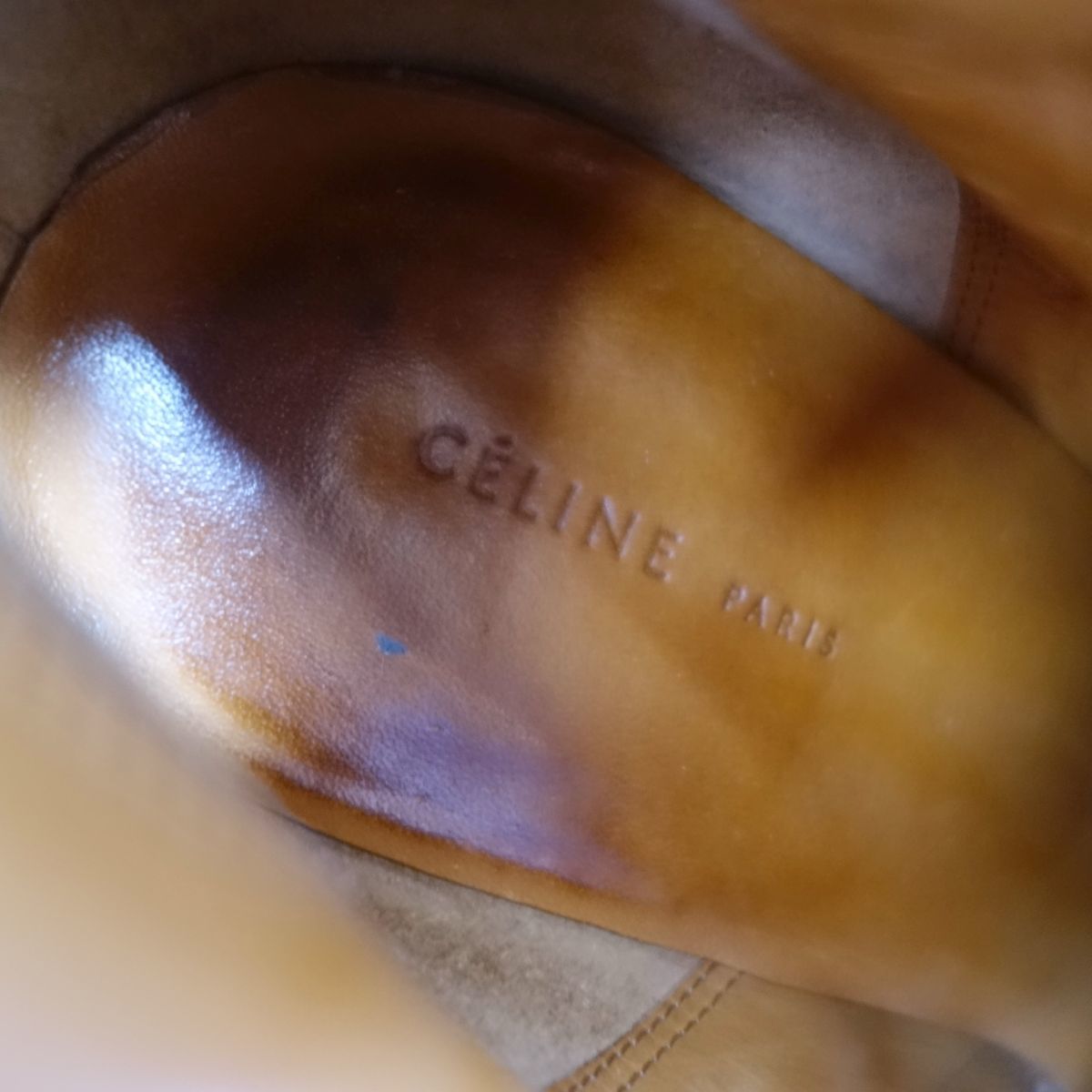 最新品安い セリーヌ CELINE ブーツ フィービー期 メタルヒール bambam バンバン サイドジップ ショートブーツ 37 ベージュ