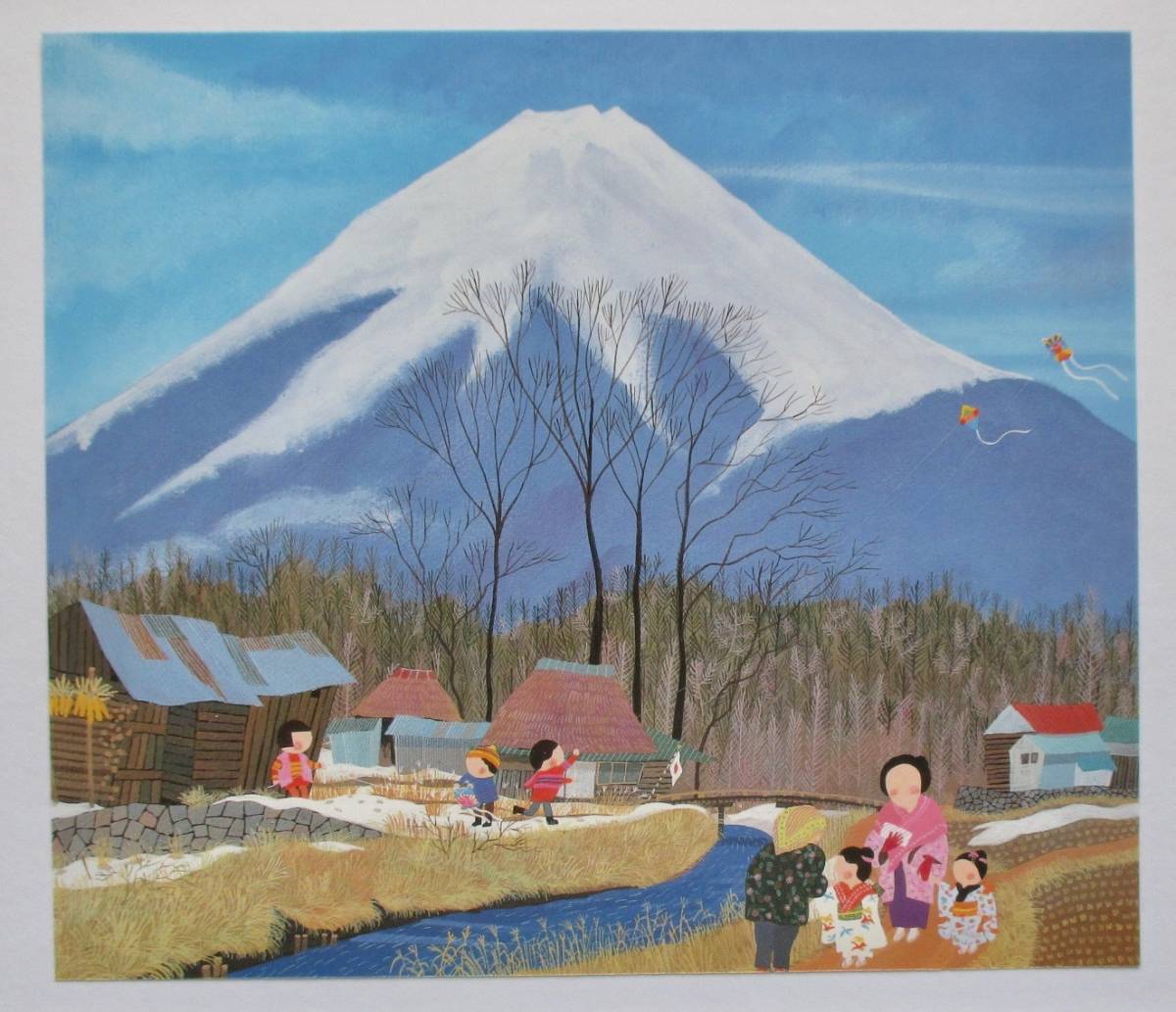 原田泰治 「たこあげ」 画集画 A4新品額入り_画像2