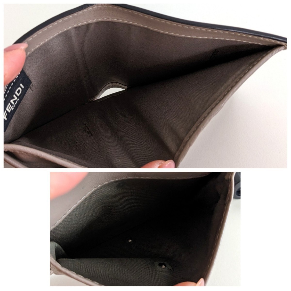 美品 フェンディ レザー ミニ財布 グレージュ ベージュ レディース