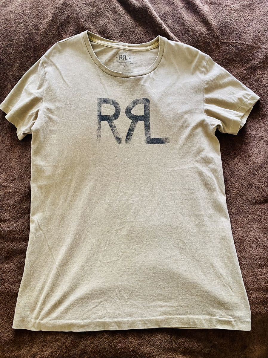 美品　送料込　ダブルアールエル　RRL ロゴ クルーネック Tシャツ T-SHIRT ヴィンテージ ラルフローレン コットン　サイズS カーキ