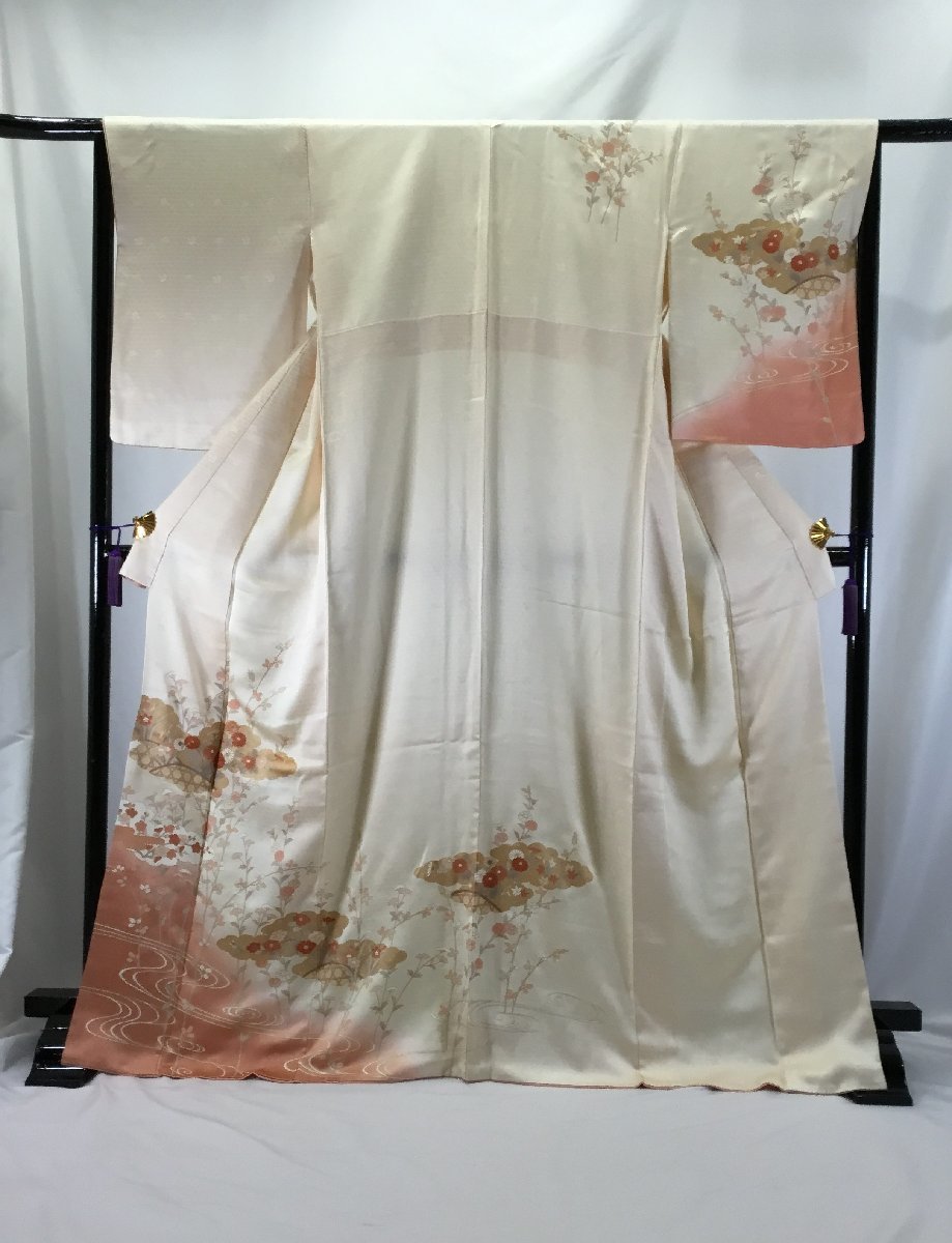 芸能人愛用 訪問着/美品/正絹/京友禅/クリームにピンクのすそぼかし