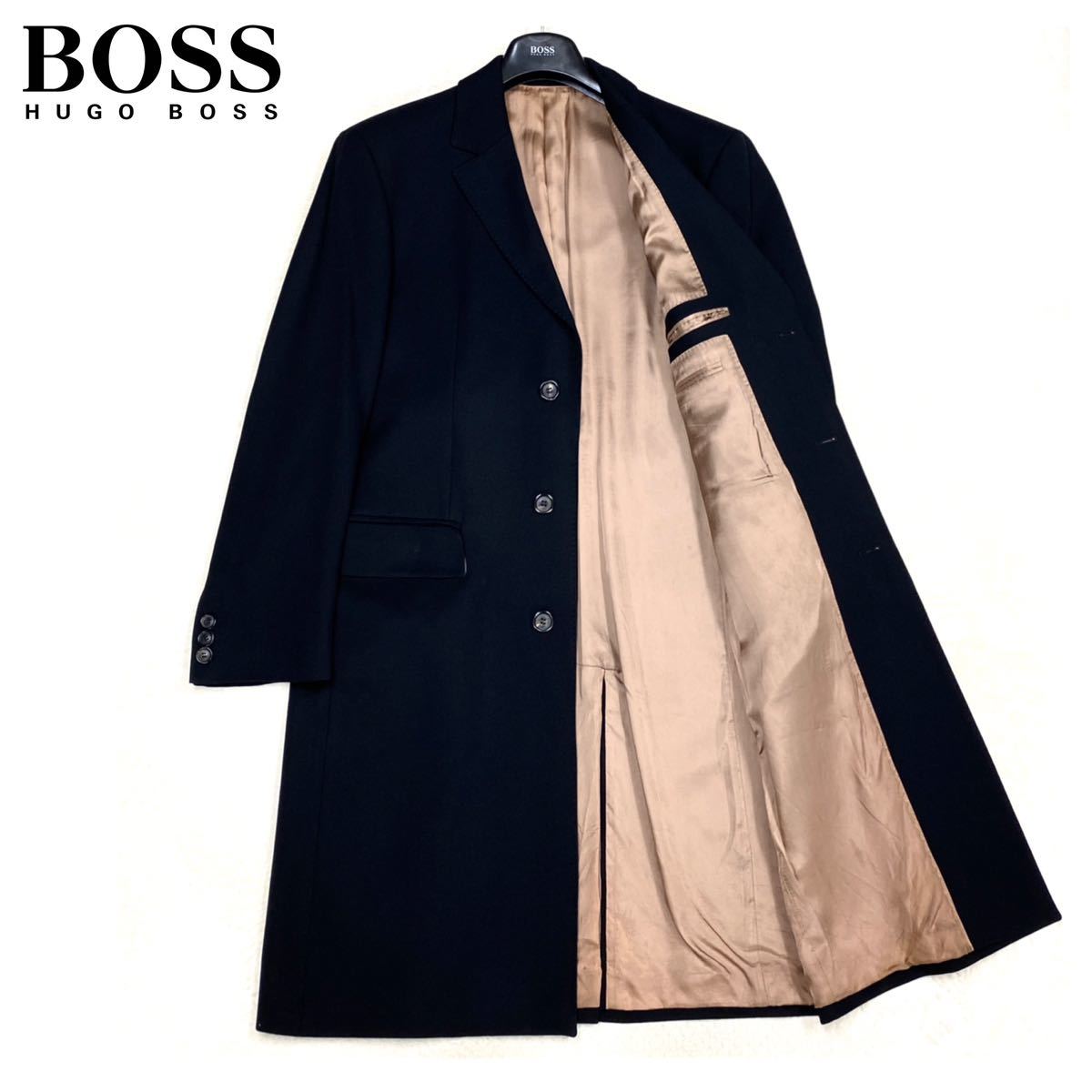 HUGO BOSS ヒューゴボス ウールカシミヤ混 裏地チェック柄トレンチコート-