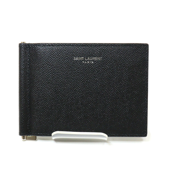 サンローラン SAINT LAURENT マネークリップ 378005 札入れ 二つ折り 財布 レザー ブラック シルバー金具【中古】Sランク_画像1