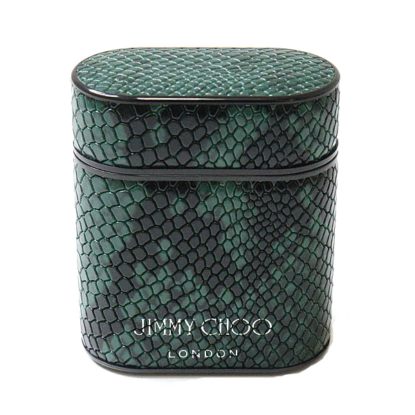 JIMMY CHOO ジミーチュウ AirPodsケース エアポッズケース イヤホンケース レザー クロコダイル エンボス グリーン ブラック 未使用品_画像1