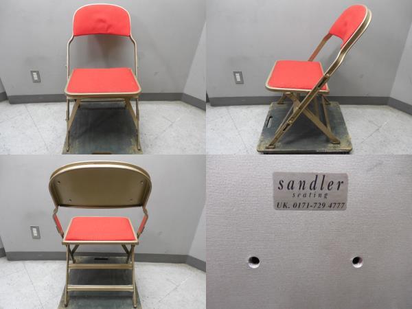 最高の品質の  USA・Sandler・Seating・スチール折り畳み椅子・チェアー・1脚・赤布張り・UK サイズ　W48×D47×H81-SH42㎝ / 0171-729-4777 折り畳みイス