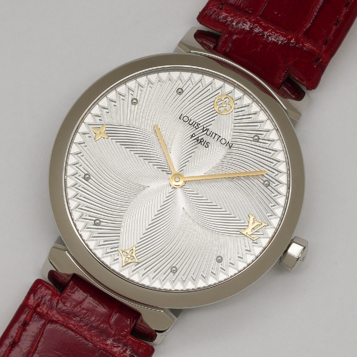 驚きの値段 ルイヴィトン LOUIS VUITTON 腕時計 タンブール スリム メタリック フラワー 33mm QA015Z レディース クオーツ 中古 極美品 [質イコー] ルイ・ヴィトン