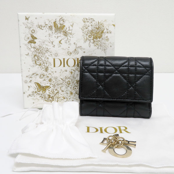  Dior Christian Dior kana -ju Lotus wallet three folding purse S0181ONMJ black used [ quality iko-]