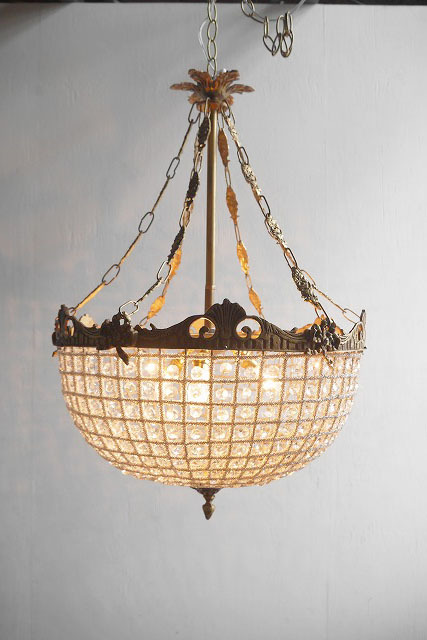 最も アンティーク調 フランス ガラス装飾 3灯シャンデリ A ライト