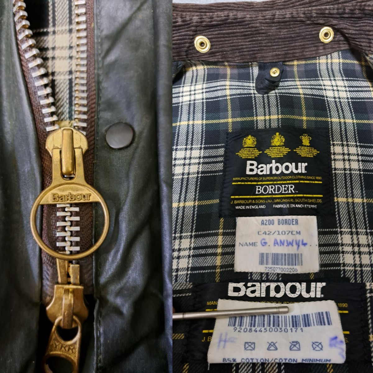 90s 希少 美品 42 バブアー ボーダー セージ Barbour border