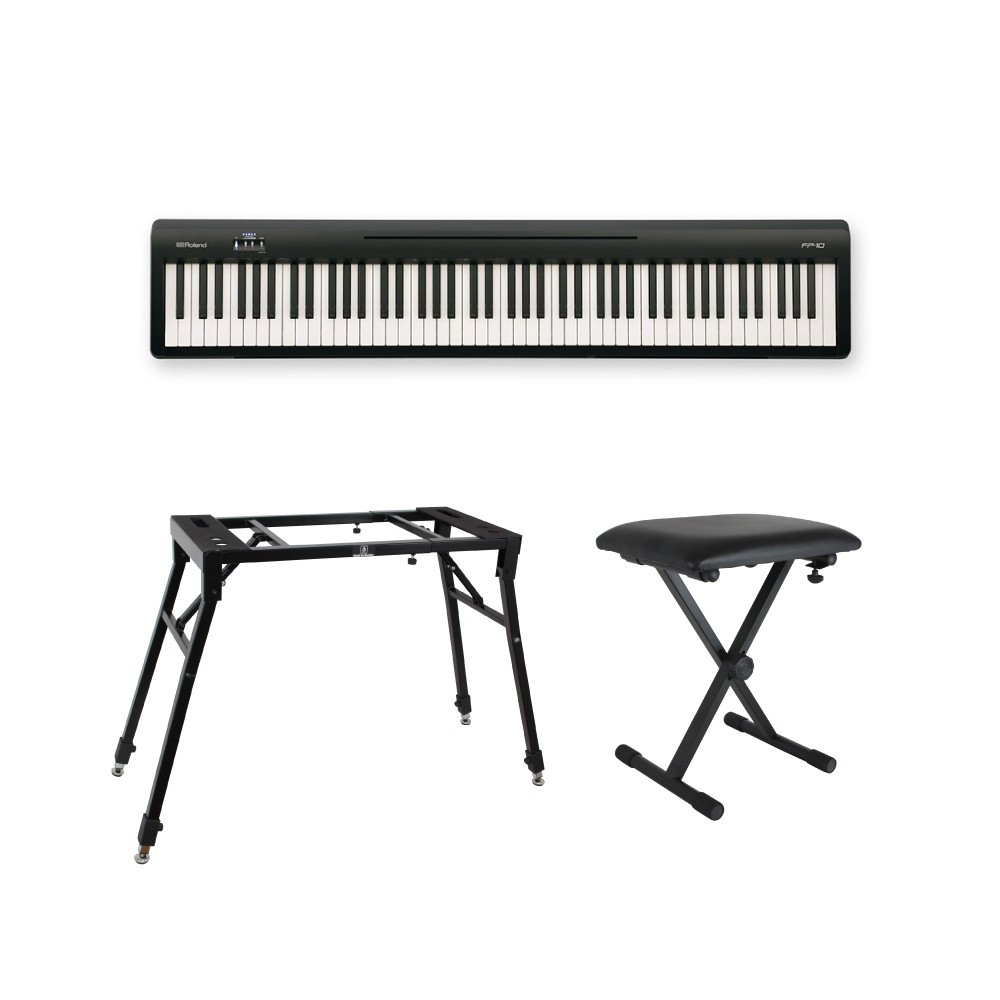 ローランド ROLAND FP-10 BK 電子ピアノ ポータブルピアノ 4本脚型スタンド、X型椅子付きセット