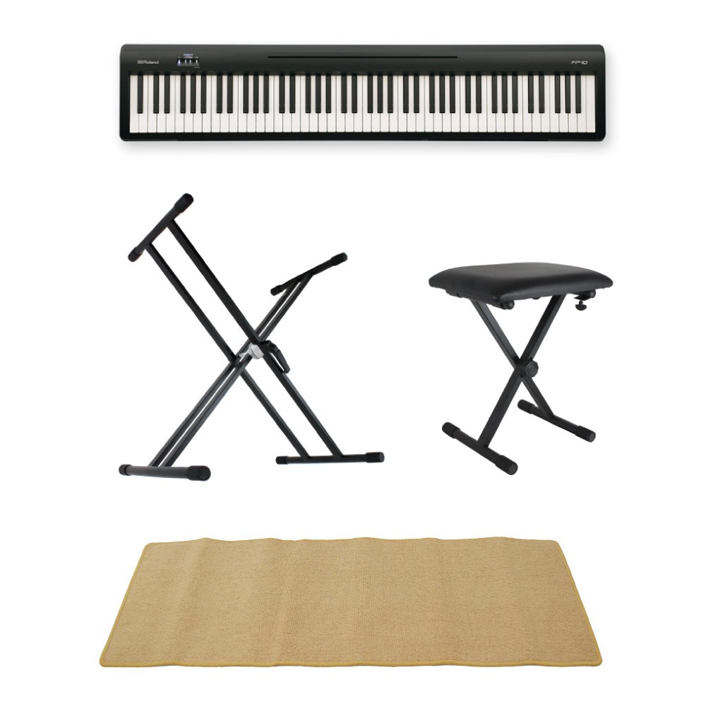 ローランド ROLAND FP-10 BK 電子ピアノ ポータブルピアノ X型スタンド X型椅子 ピアノマット(クリーム)付きセット 