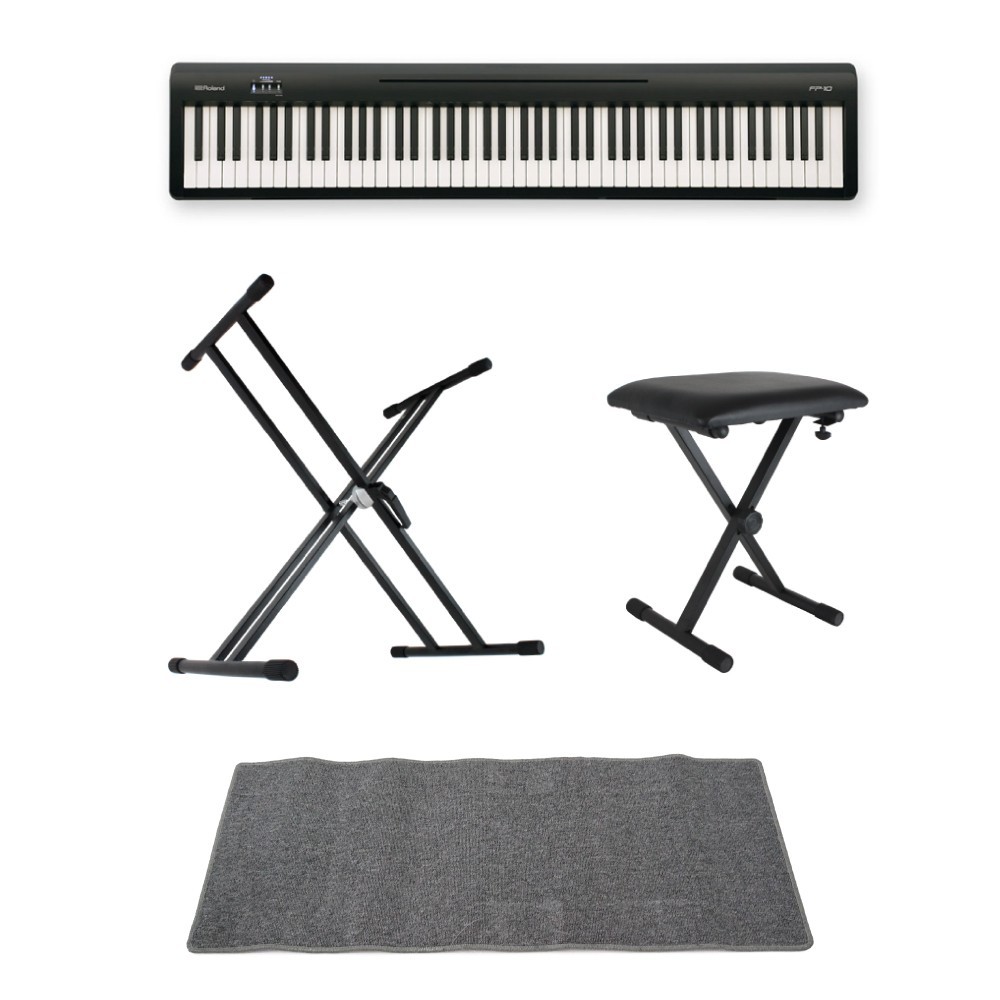 ローランド ROLAND FP-10 BK 電子ピアノ ポータブルピアノ X型スタンド X型椅子 ピアノマット(グレイ)付きセット 