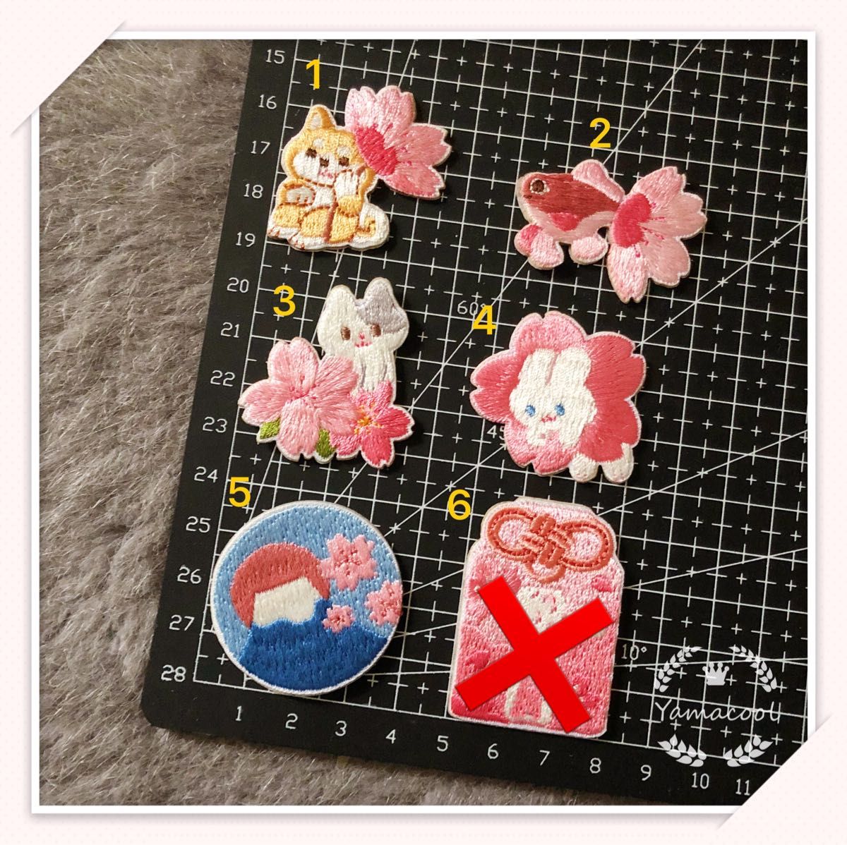 YX18 桜 富士山　金魚　5枚入　スマホ手帳シール/刺繍アイロンワッペン