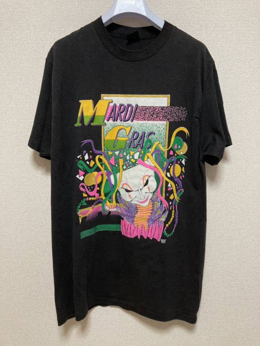 90's USAヴィンテージ MARDI GRAS カーニバル Tシャツ 半袖Tシャツ 黒 USA製 TEE'S UNLIMITED XL アメリカ古着 /90年代 シングルステッチ_画像1