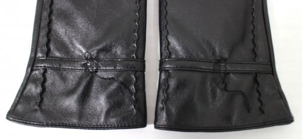 15 03418 * COLLOL leather gloves reverse side nappy PU made ribbon decoration black lady's [USED goods ]