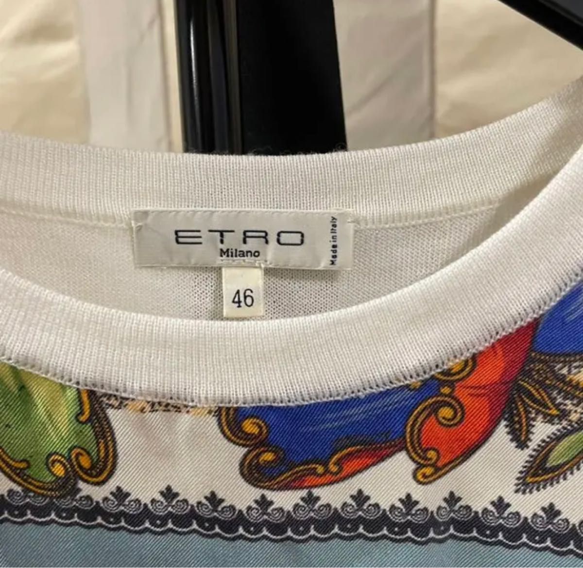 ETRO エトロ　46  トップス　Tシャツ　カットソー　ホワイト　柄　ブルー　