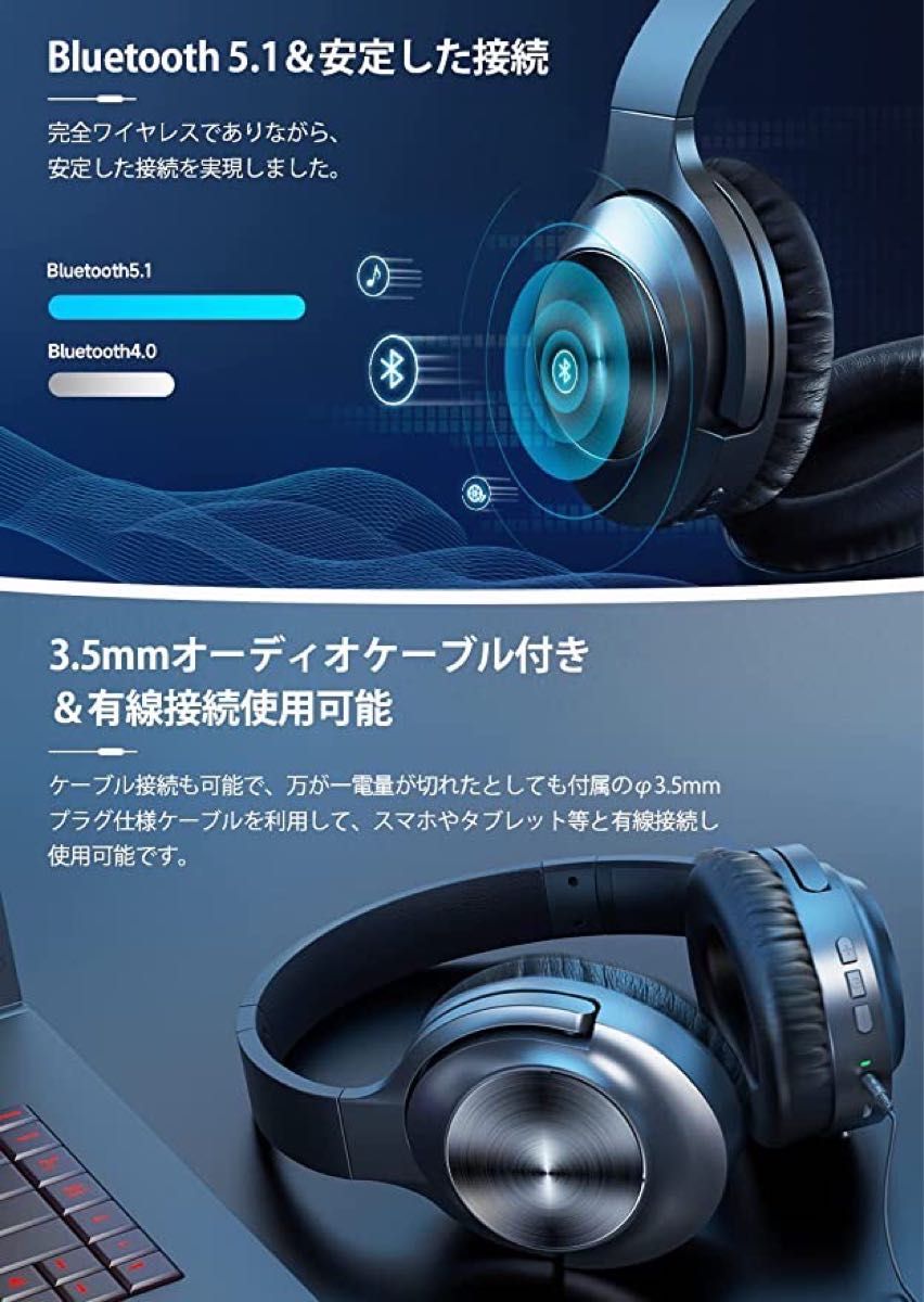 ノイズキャンセリングヘッドホン-【Bluetooth5.1 アクティブノイズキャンセリング】 ヘッドホン ワイヤレスヘッドホン 