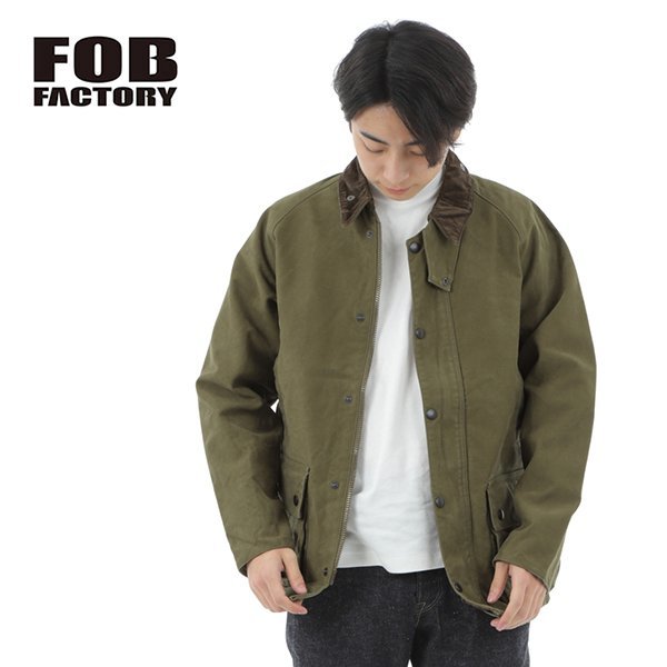 【サイズ S(1)】FOB FACTORY エフオービーファクトリー モールスキン ライディングジャケット オリーブ 日本製 F2361 MOLESKIN RIDING JKT_MODEL: 180cm 60kg 着用サイズ: L(3)