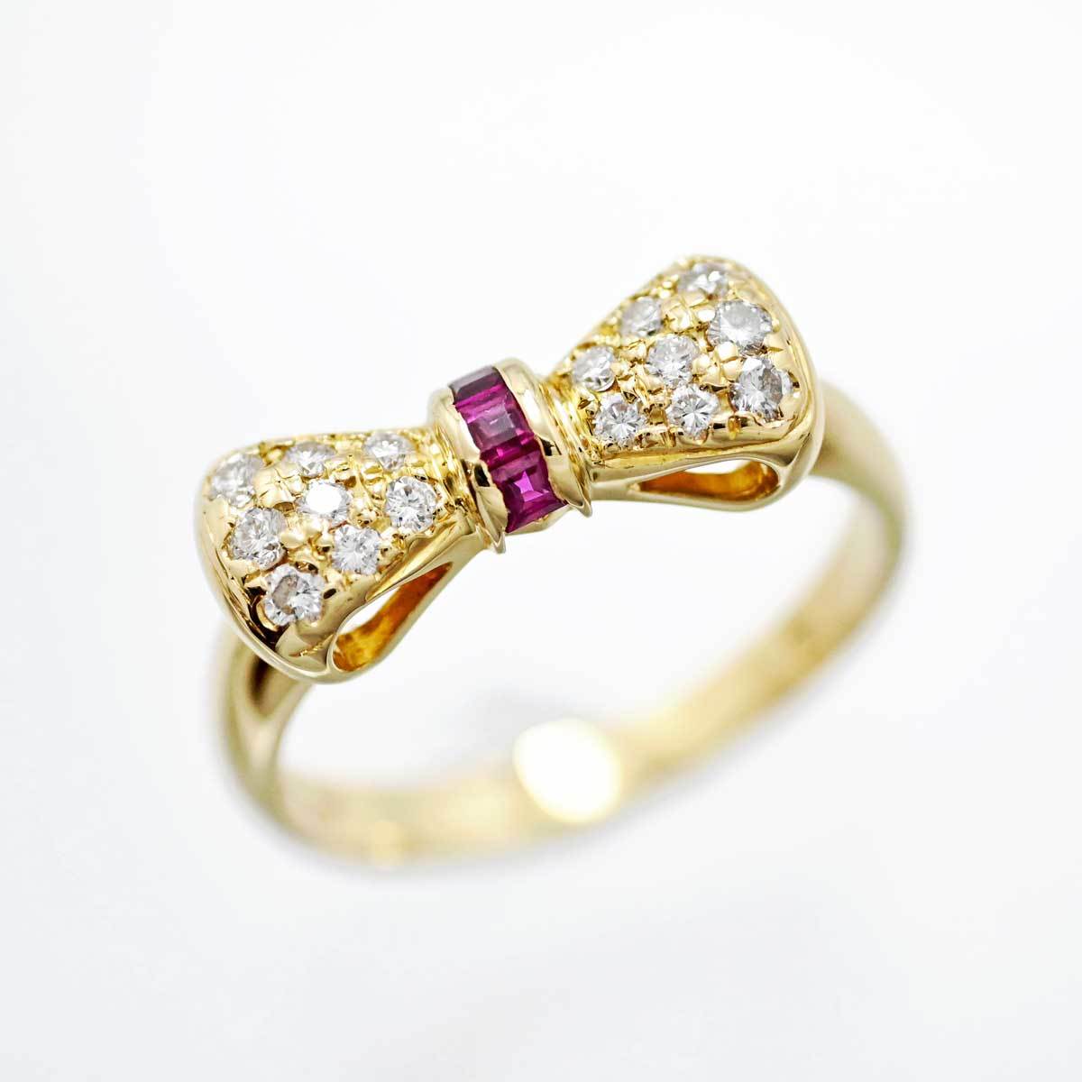 3058* Nina Ricci K18YG желтое золото рубин diamond лента узор кольцо 12 номер женский 