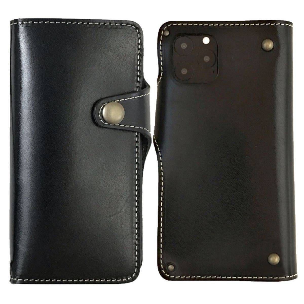 * Tochigi leather iPhone14 Plus cow leather smartphone case notebook type cover original leather leather black made in Japan vo- Noah two wheels *