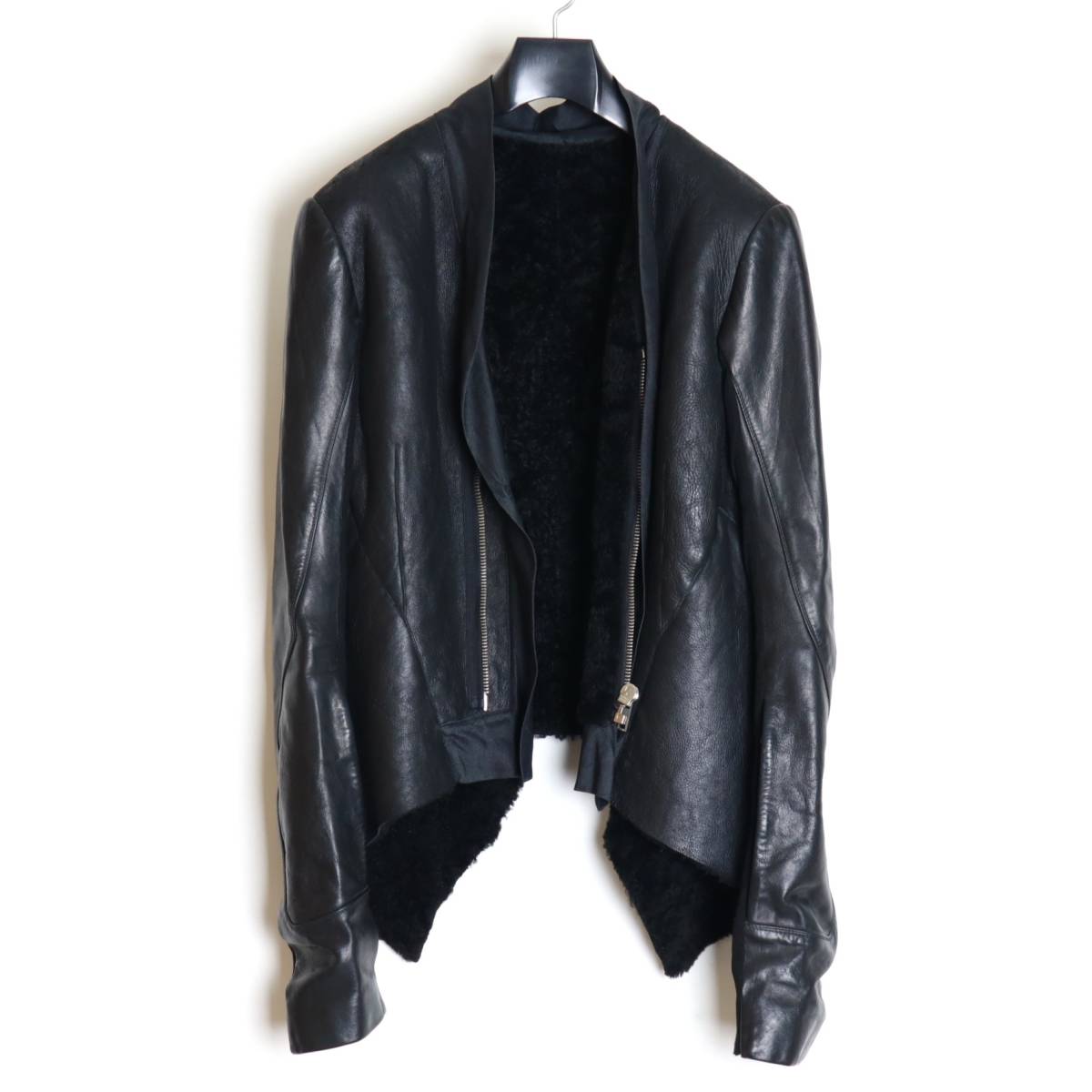 Rick Owens レザー切替ムートンジャケット 46 カーフスキン ラムスキン
