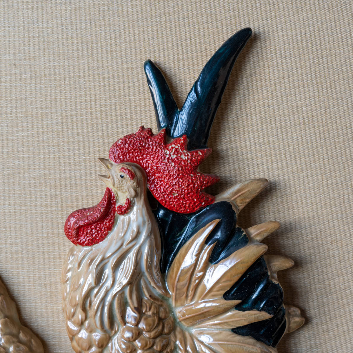 陶器鶏の額装品 渓泉作 親子 置物 オブジェ 古道具 民芸 飾り 鳥 ニワトリ 壁飾り_画像10