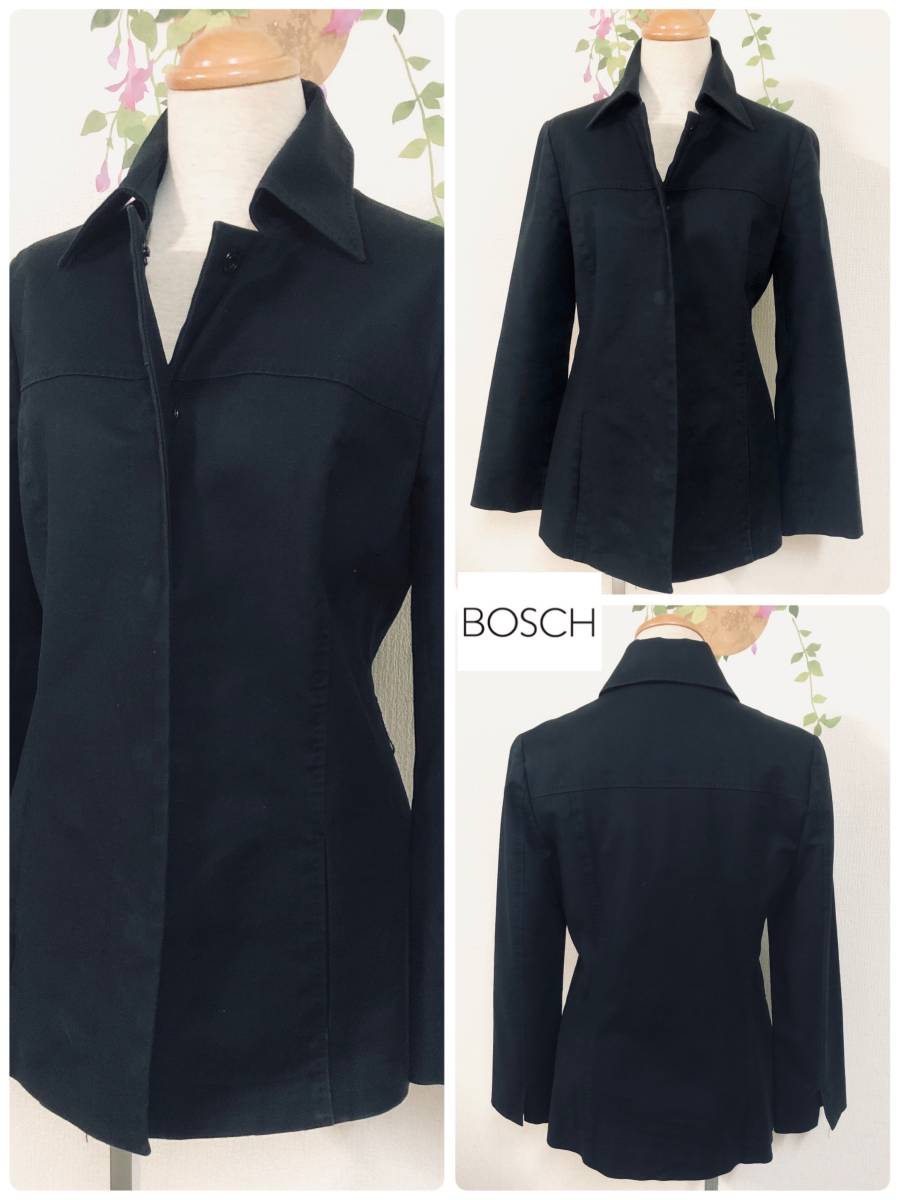 BOSCH　ボッシュ　襟元2Way＆ステッチデザイン　ハーフジャケット　ブラック　ベルト通しあり　サイズ38_画像1