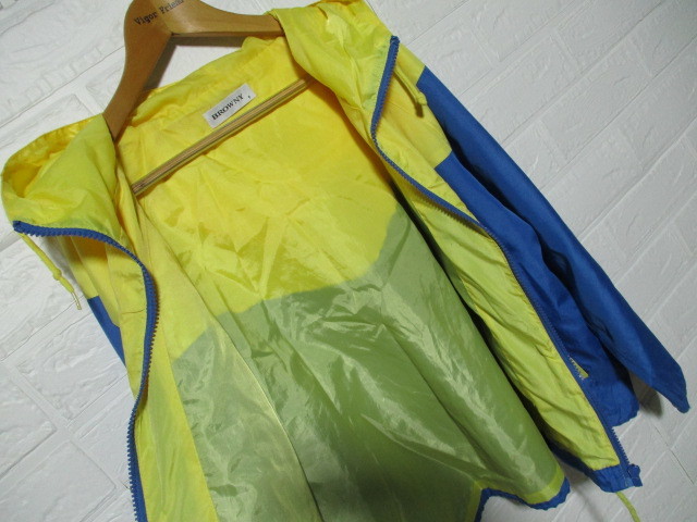 レディース　BROWNY　WEGO　薄手　フード付きジップジャケット　ジャンパー　パーカ　青×黄　F_画像4