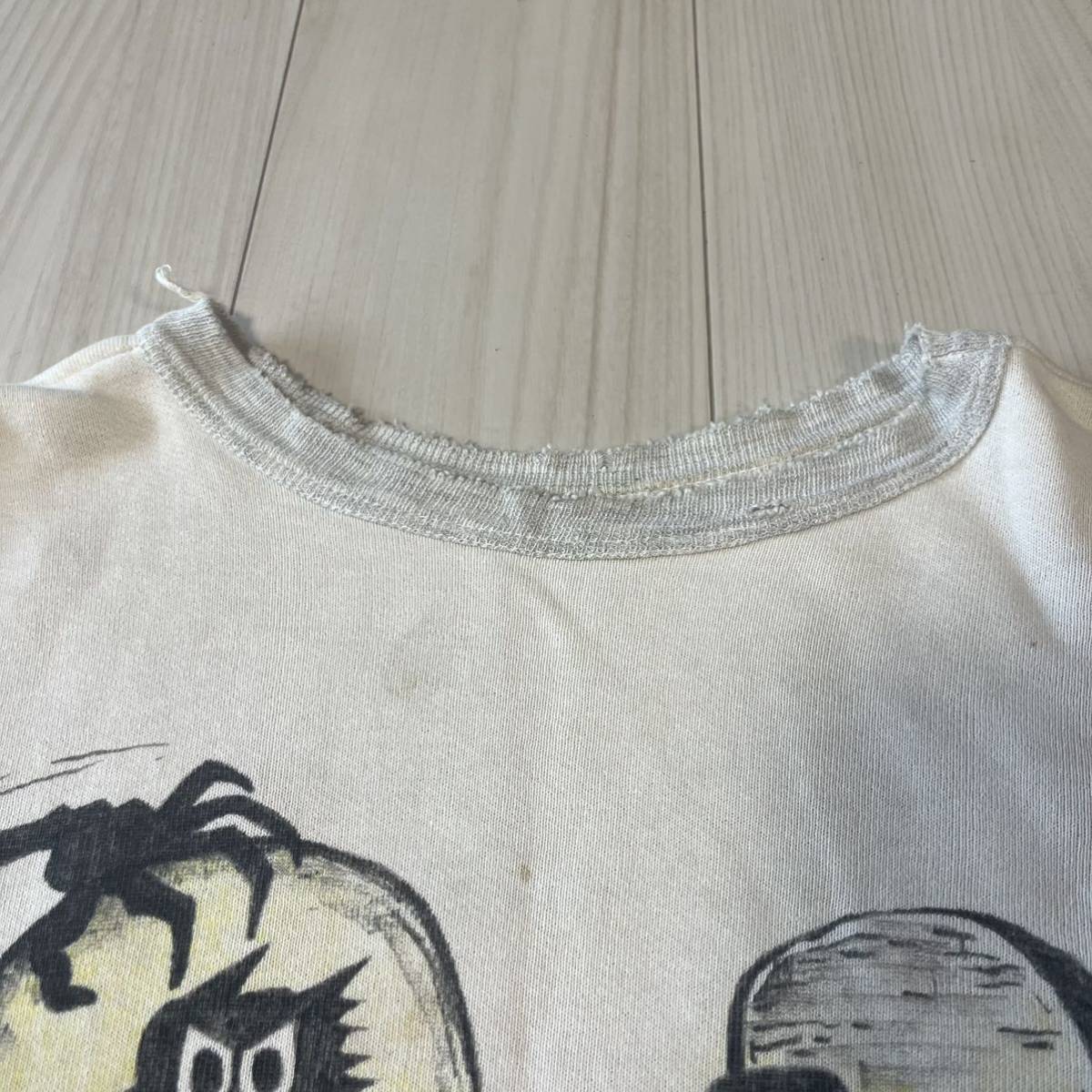【希少】40s50s vintage sweat shirt ハンドペイント オズワルド ミッキー ペイント ビンテージ スウェット 後付けパーカー 2トーン の画像5