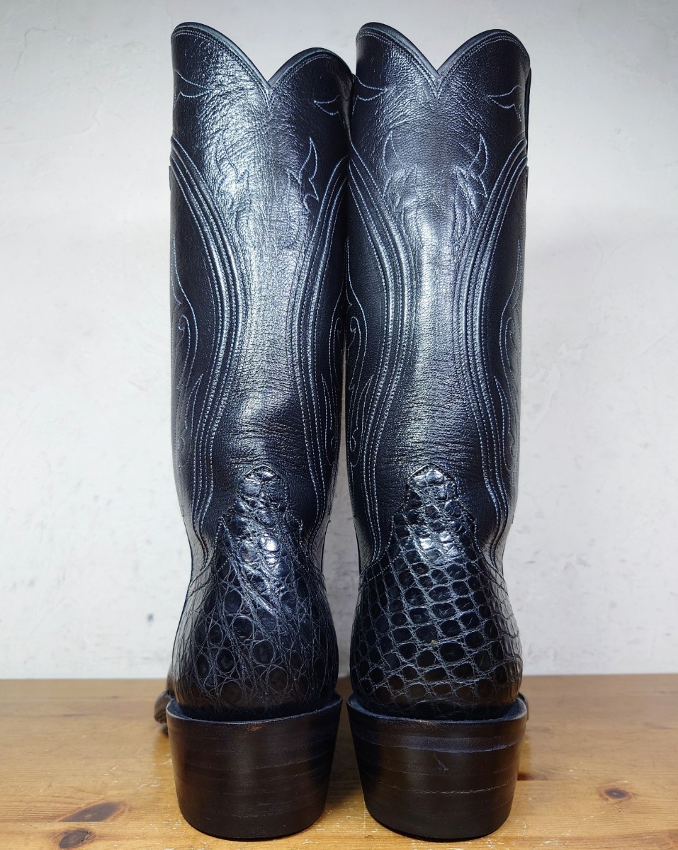 [.. put on footwear only / unused ]USA made li male ob Mercedes crocodile western boots 61/2D 24-24.5cm corresponding black pekos/lucchese luck ..